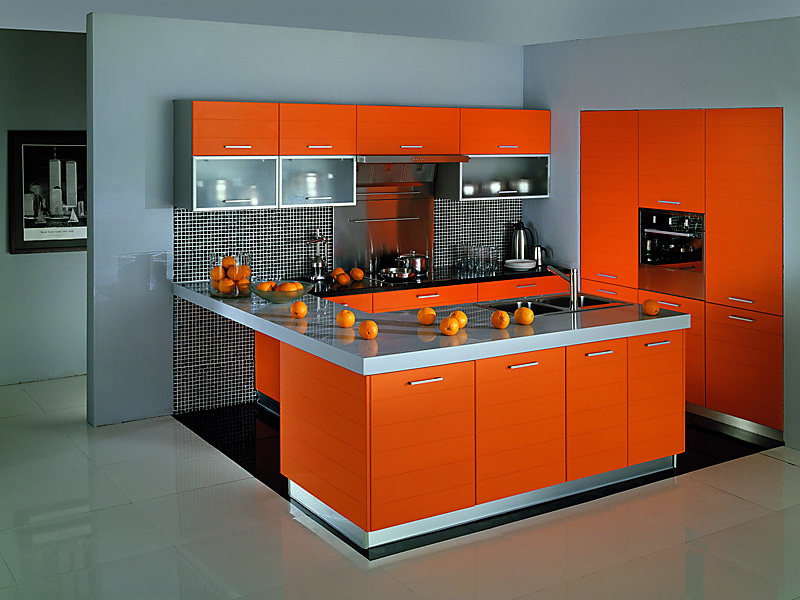 Кухня Оранжево Серая