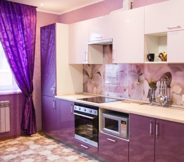 Кухня Фиолетовая С Бежевым