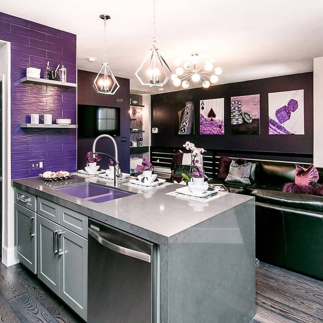 Фиолетовая кухня: дизайн, сочетание цветов (70 реальных фото)