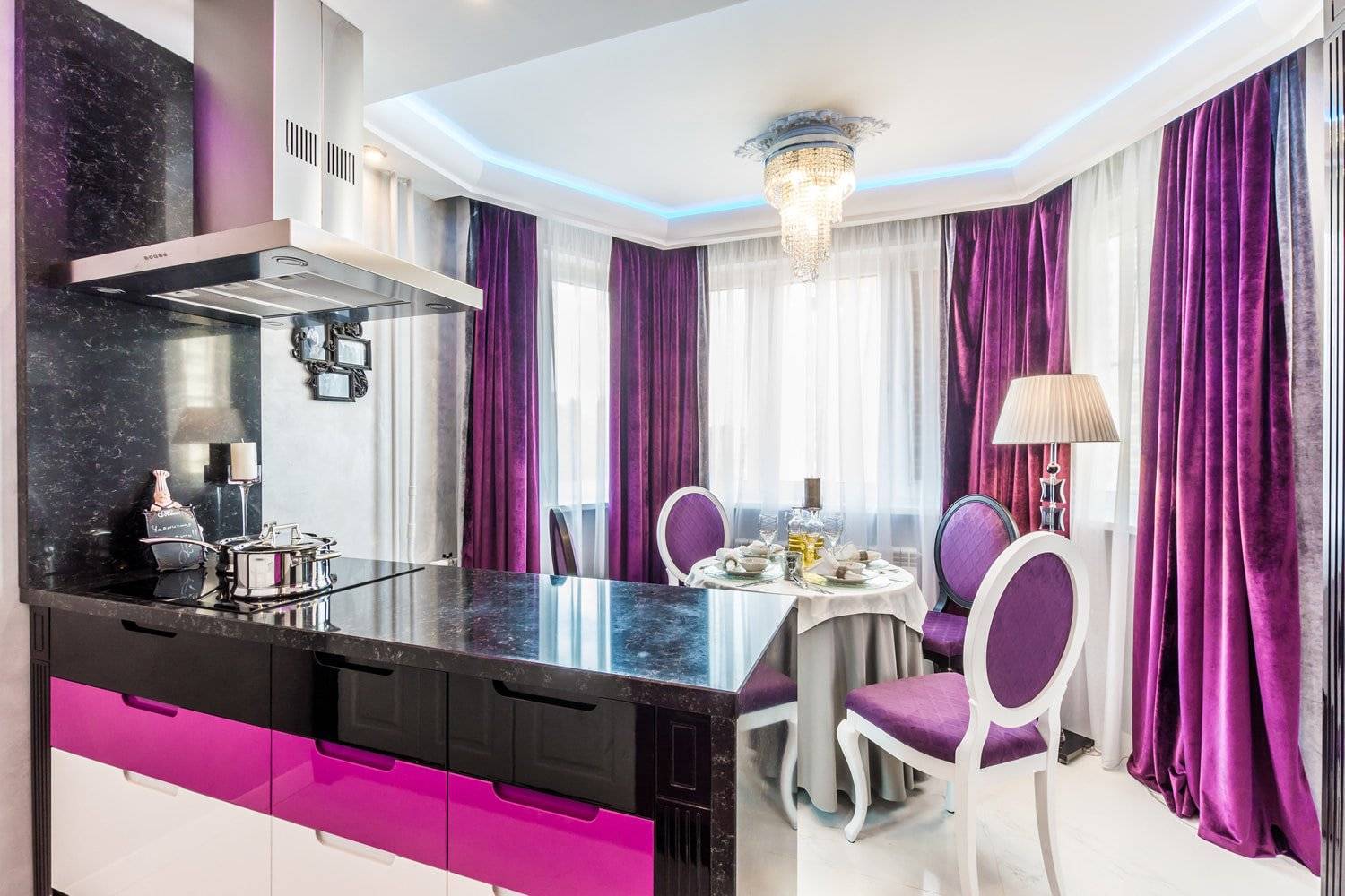 Фиолетовая кухня (140 фото новинок дизайна): идеи сочетания фиолетового оттенка в интерьере кухни