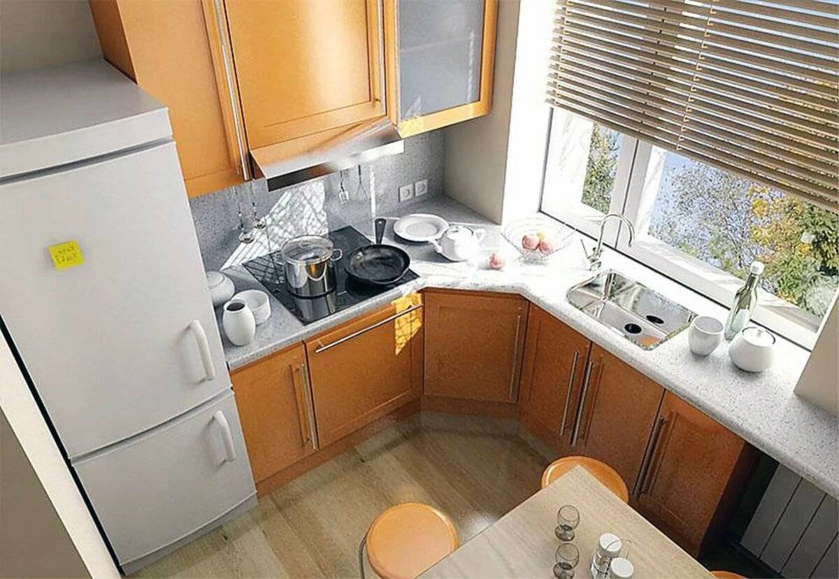 кухня 7 квадратов дизайн с холодильником фото