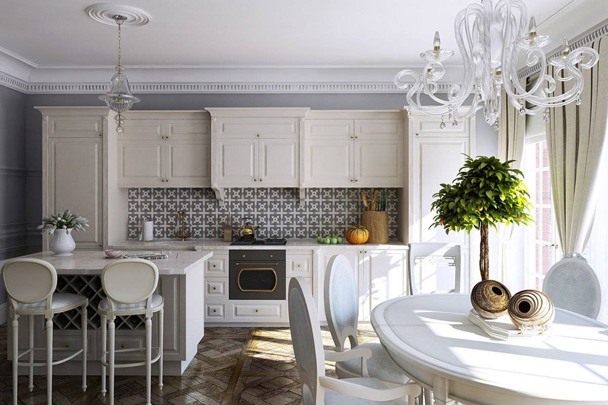 Кухня в стиле неоклассика белая фото