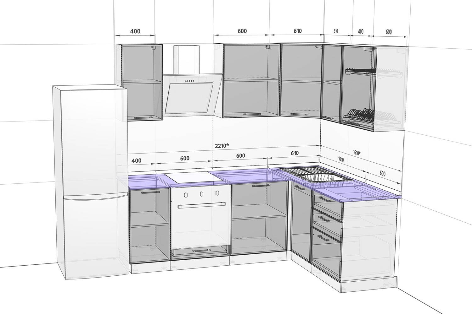 кухонный гарнитур на кухню 8 кв м угловой