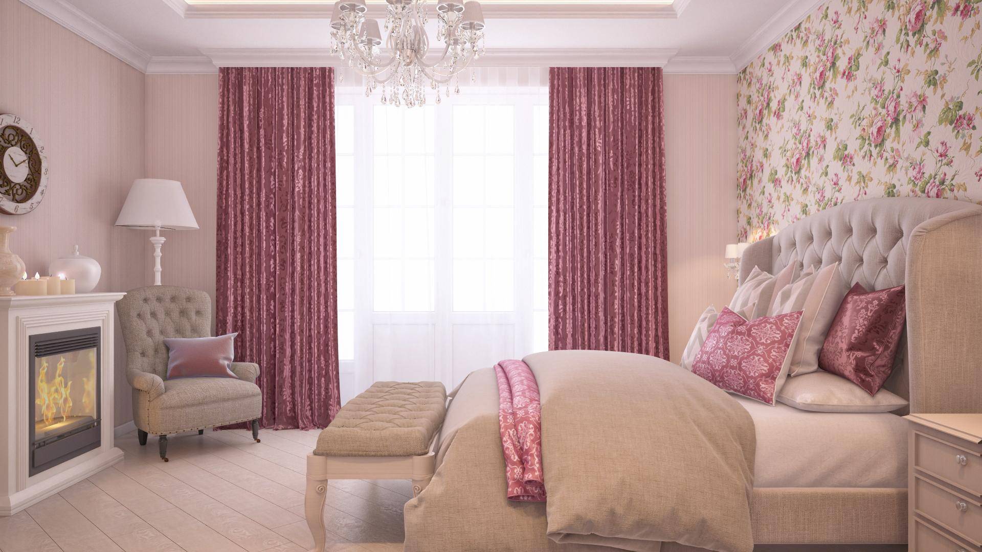 розовые шторы в интерьере гостиной фото