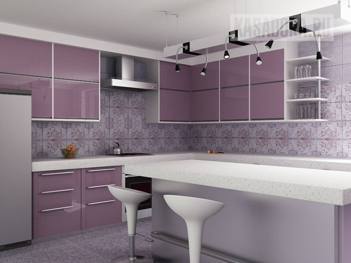 Кухня цвета баклажан: удачные сочетания с белым, 30 фото идей дизайна