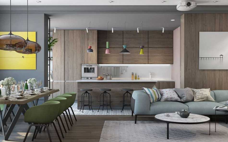 Сочетание серого цвета с другими цветами в интерьере кухни гостиной фото