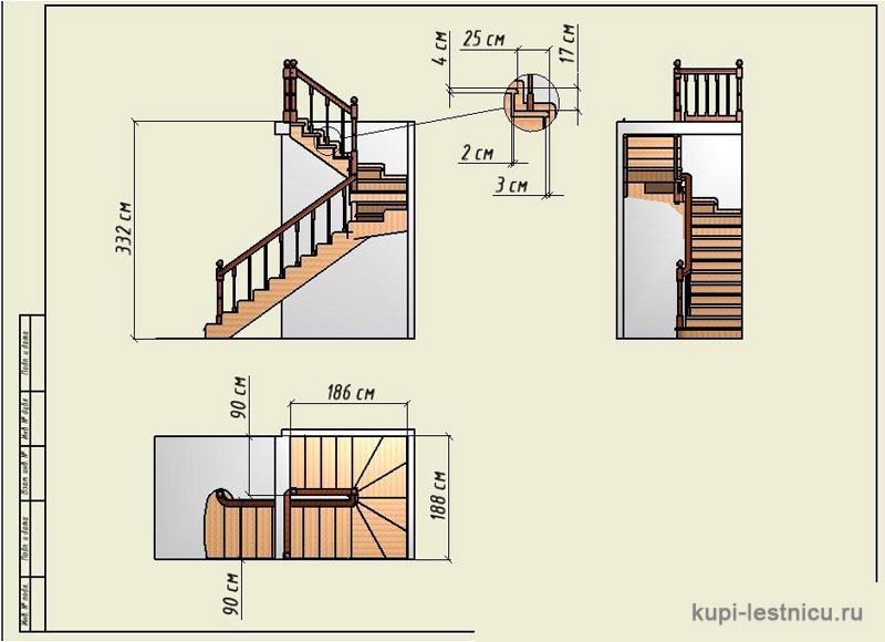 Лестница на второй этаж своими руками из дерева с поворотом на 90 градусов