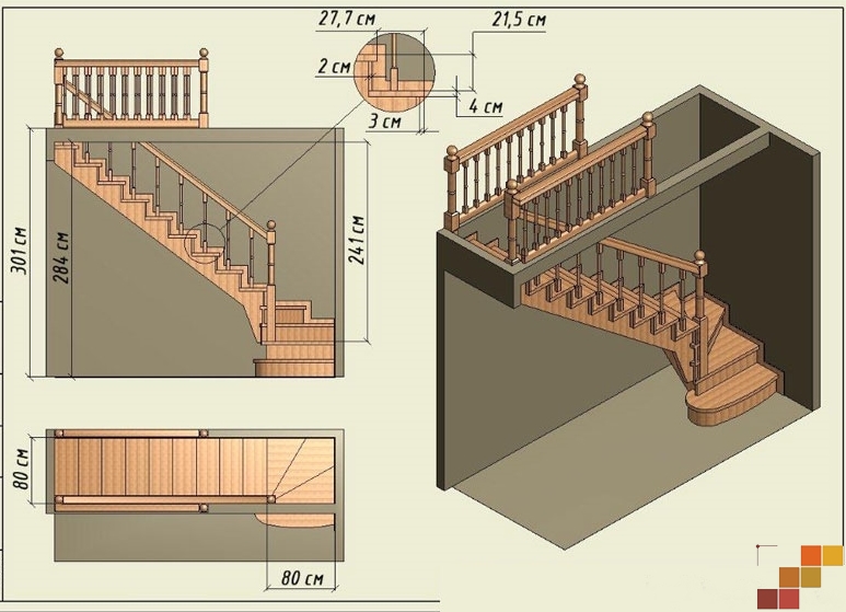 Двухмаршевая лестница с поворотом на 180 градусов — доступно о важном