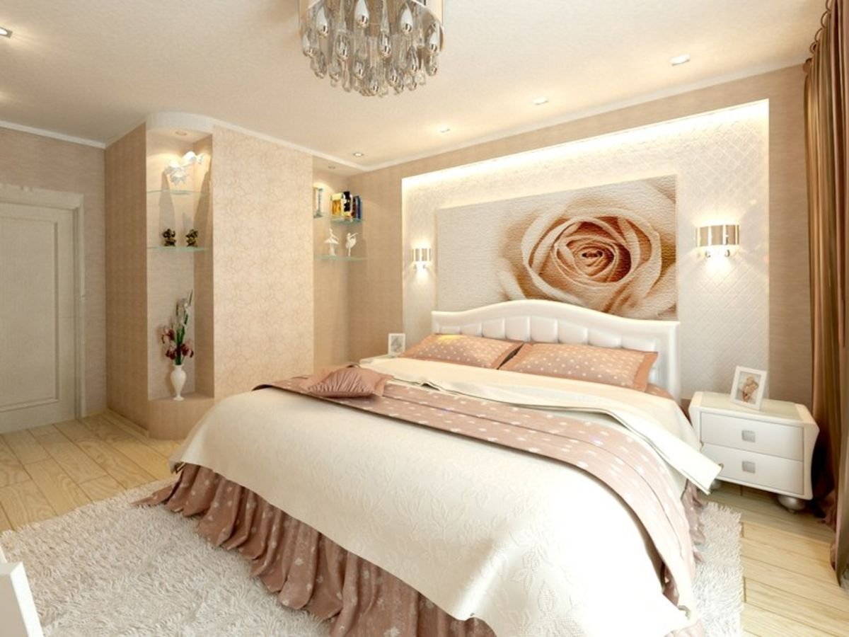 Современный дизайн спальни в теплых тонах фото