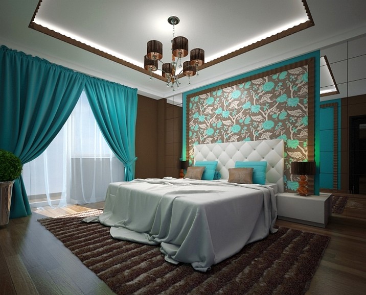 Спальня в коричнево-бирюзовых тонах: 20 реальных фото дизайна