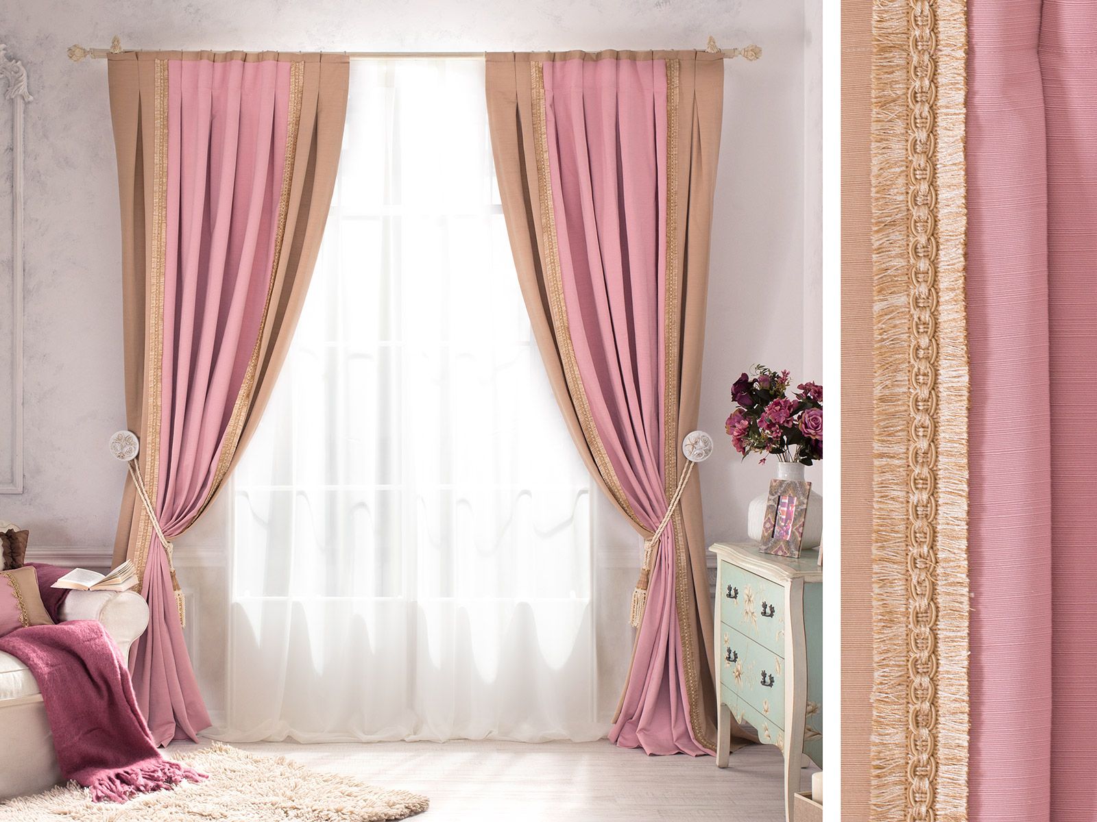 Розовые шторы в интерьере: удачные комбинации и дизайн