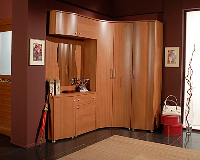 Угловые прихожие в коридор в современном стиле со шкафом под одежду