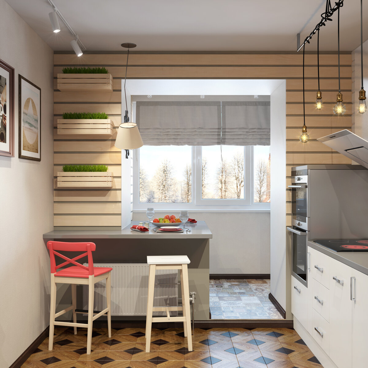 Смелые идеи дизайна кухни, объединенной с балконом или лоджией