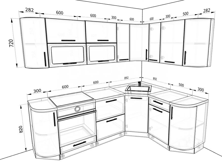 Стандартные размеры кухонной мебели: высота, ширина и глубина кухонного гарнитура