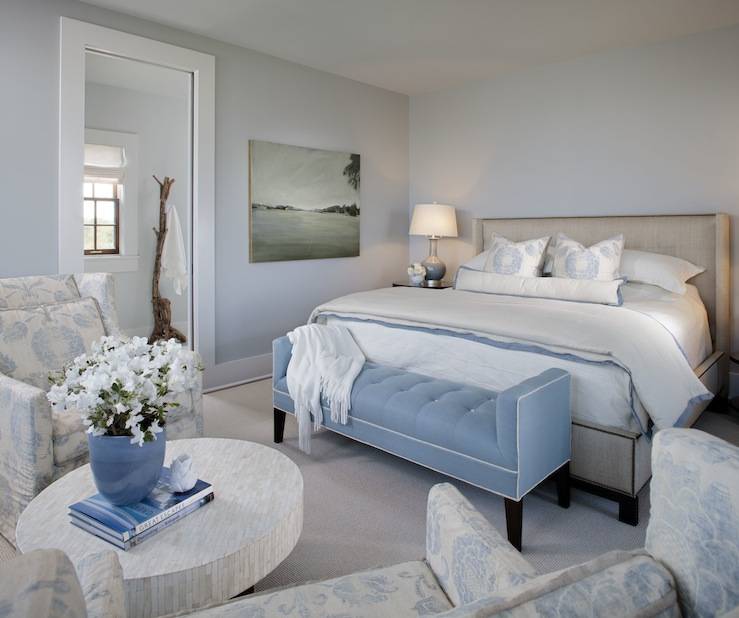 Спальня в голубых тонах: как выбрать мебель и шторы, фото интерьеров