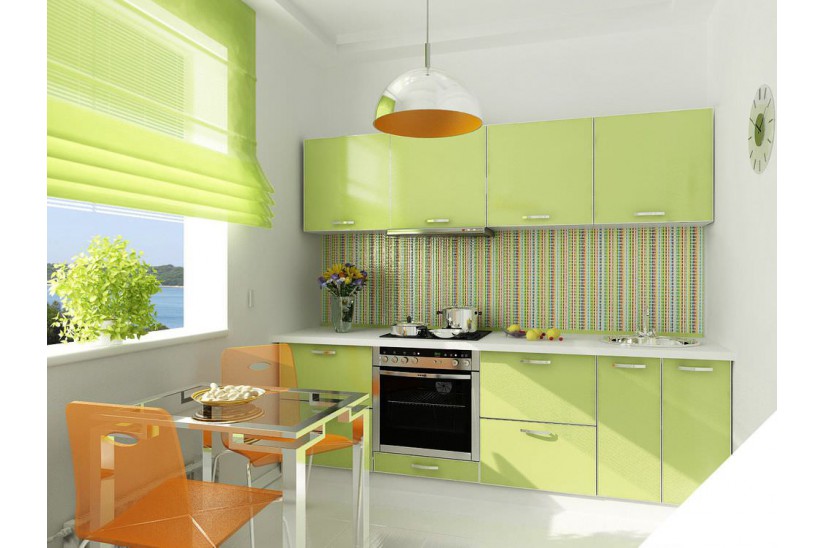 Бело-зеленая угловая кухня 8,5 кв. м в современном стиле