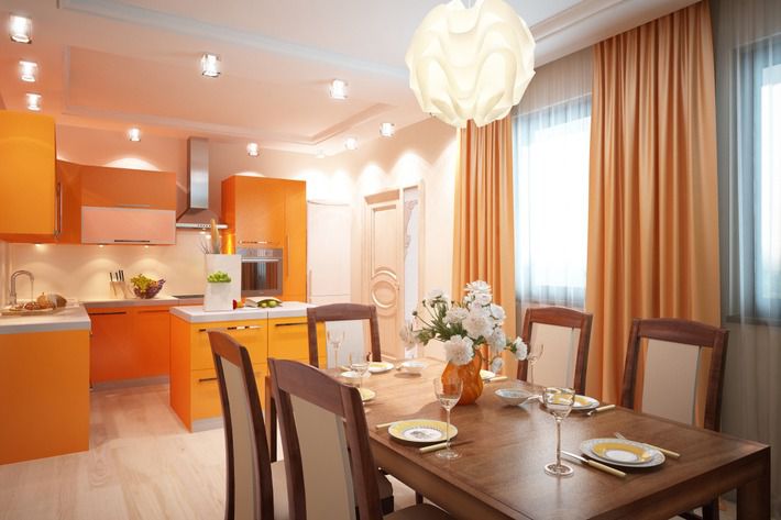 Оранжевые шторы в интерьере: 30 вариантов оформления комнат