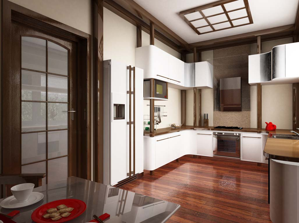 Японский интерьер на кухне - кухонный гарнитур, отделка, фартук для маленькой кухни в японском стиле.