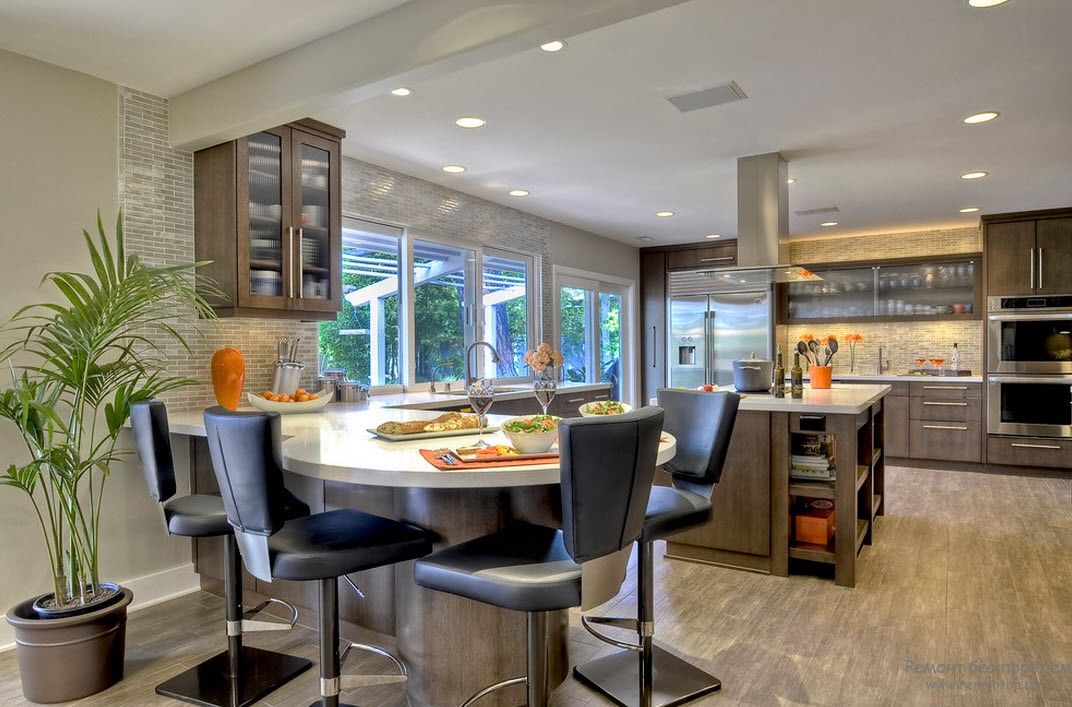 Гостиная с кухней в современном стиле: 50 фото идей дизайна кухни-столовой