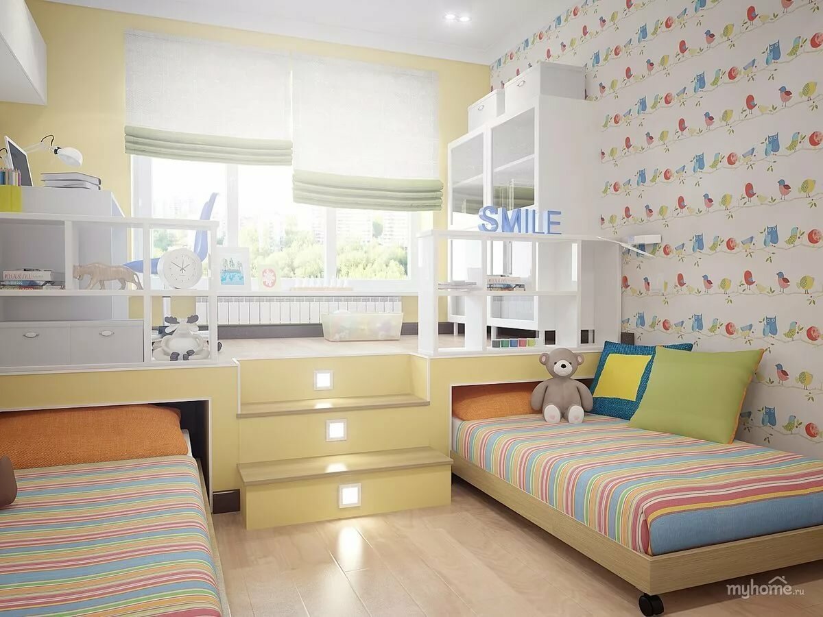 Детская спальня для двоих детей: фото дизайна