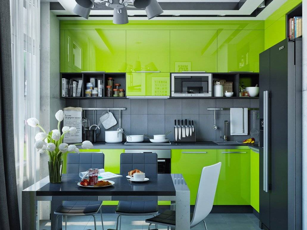 Зеленый цвет в интерьере кухни: 100 фото, цветовые сочетания