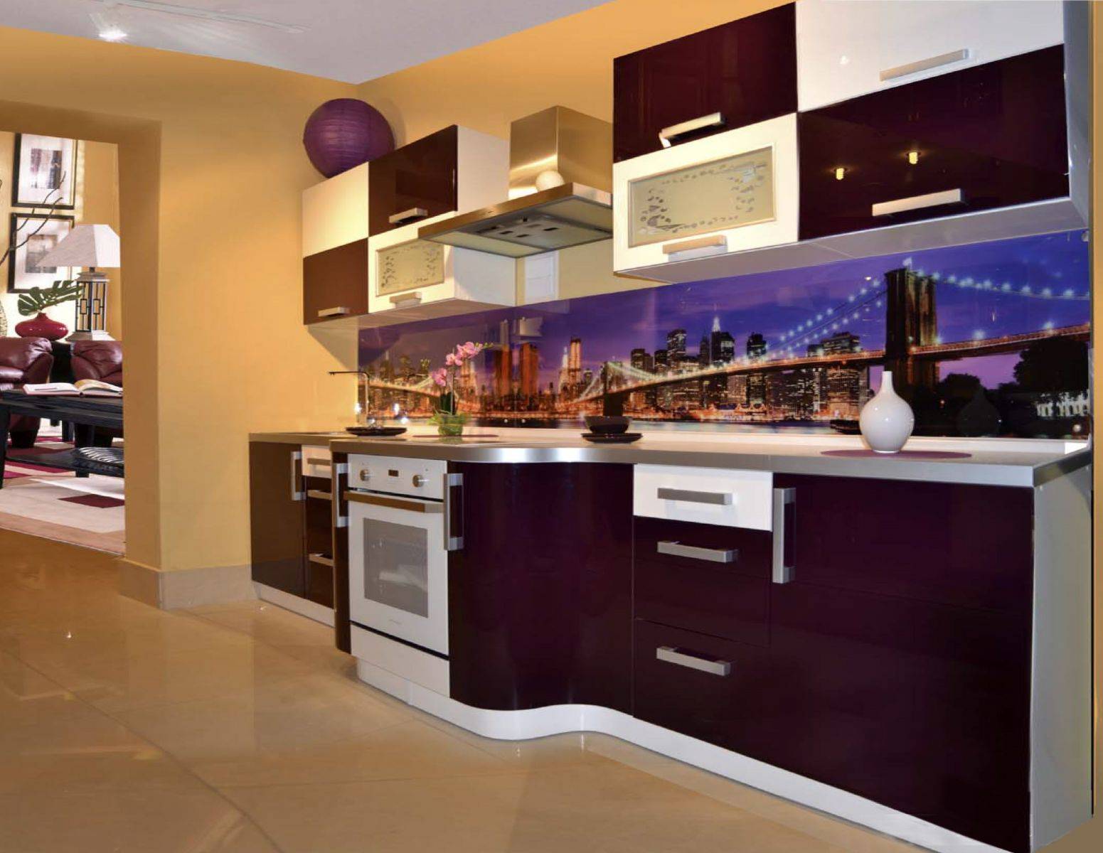 Кухня цвета баклажан: фото интерьера в баклажановом цвете, гарнитур и стулья