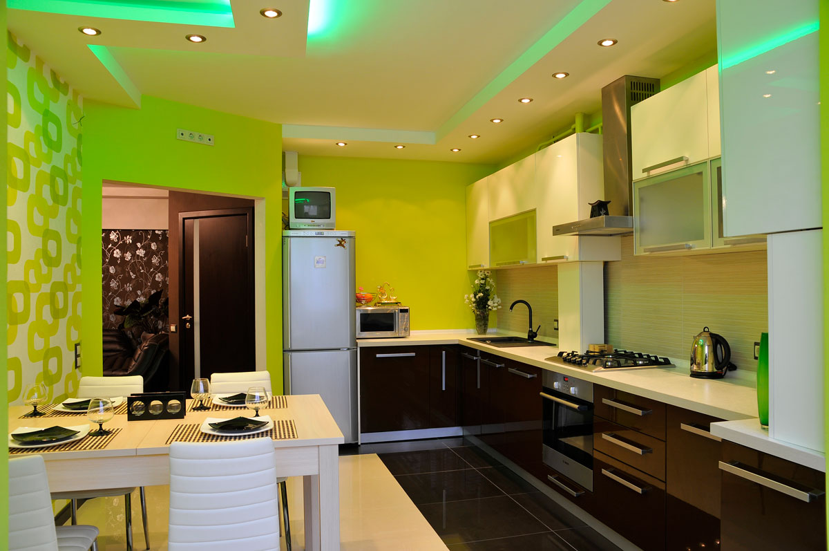 Зеленая подсветка кухни