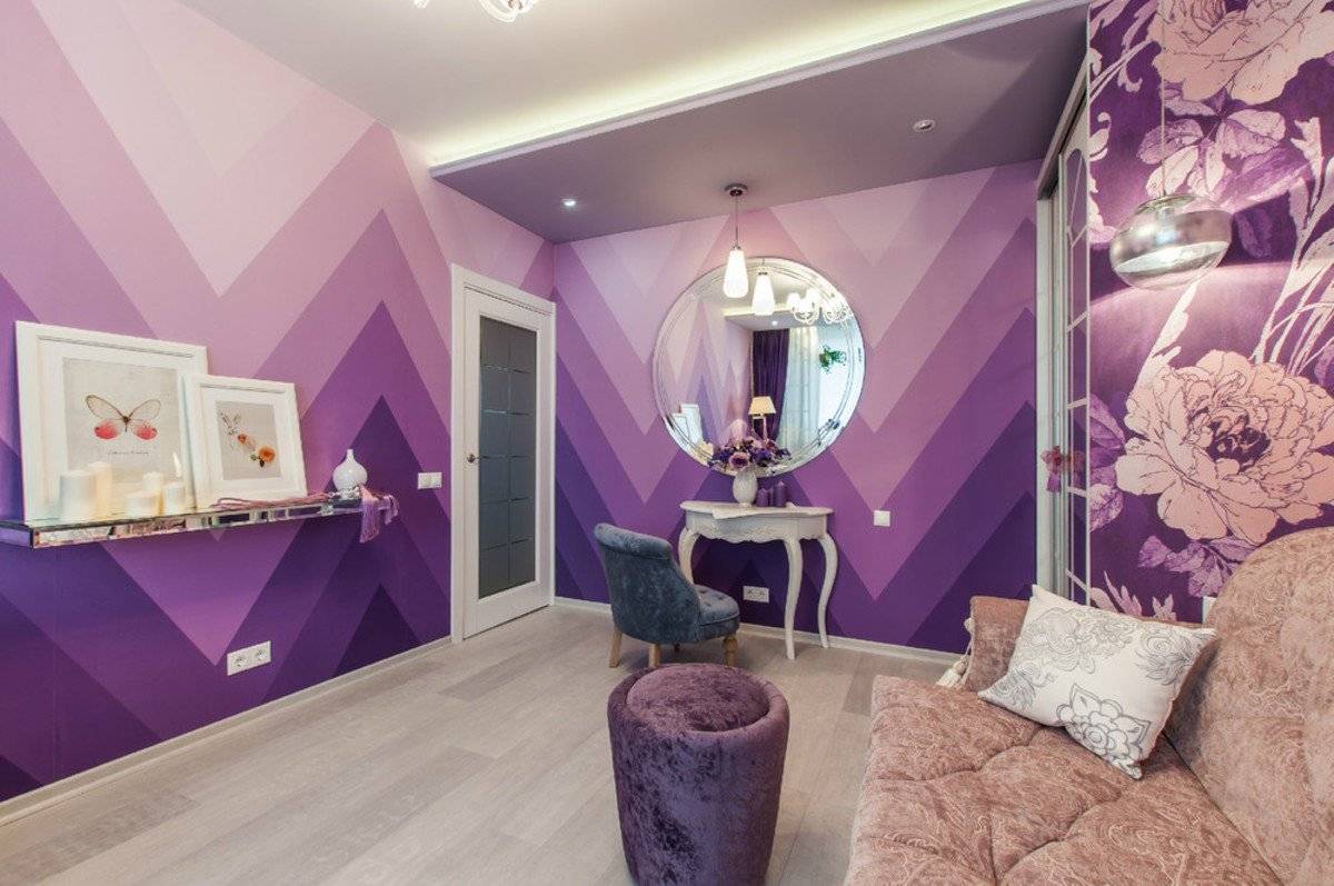 Обои фиолетового цвета в интерьере: виды, дизайн, подбор штор, 70 фото