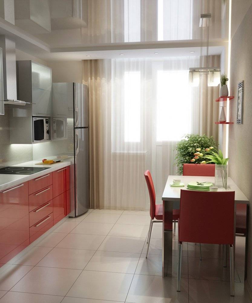 Интерьер кухни 9 кв м и 15: дизайн узкого помещения, совмещенного с балконом и лоджией