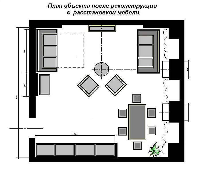 Чертеж кухни гостиной