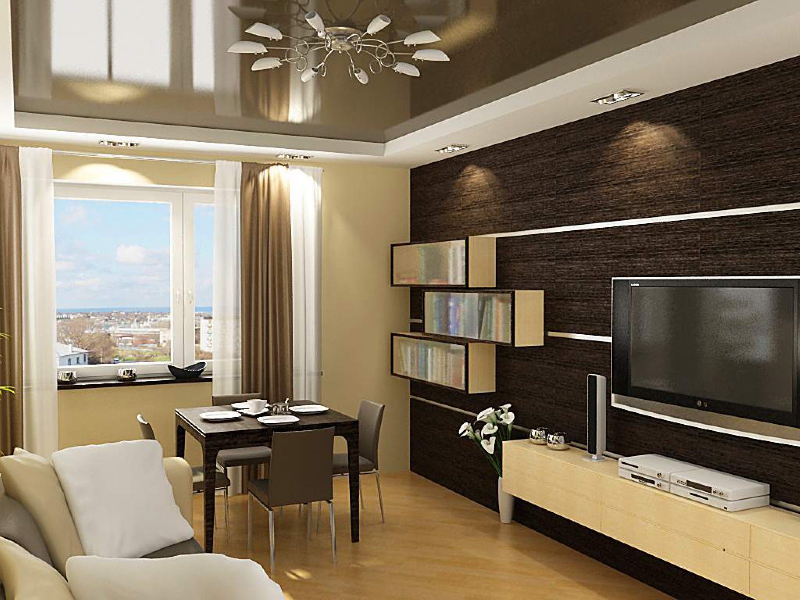 Дизайн зала в квартире 2022 с фото: современный дизайн, обои комбинированные, в стиле лофт, цвета