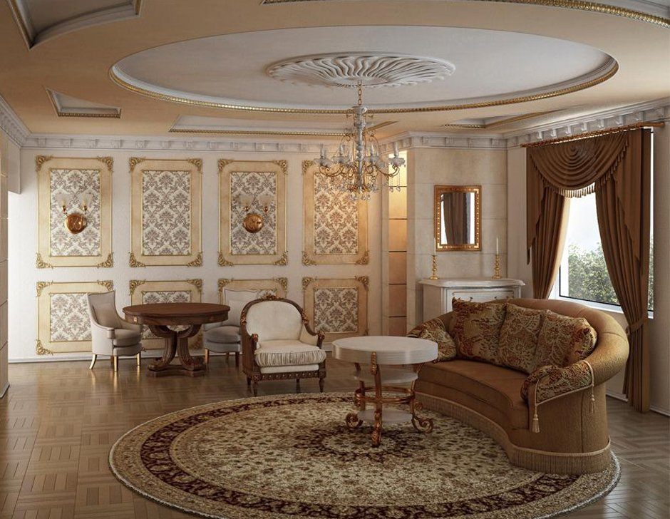 Дизайн гостиной в доме в классическом стиле фото