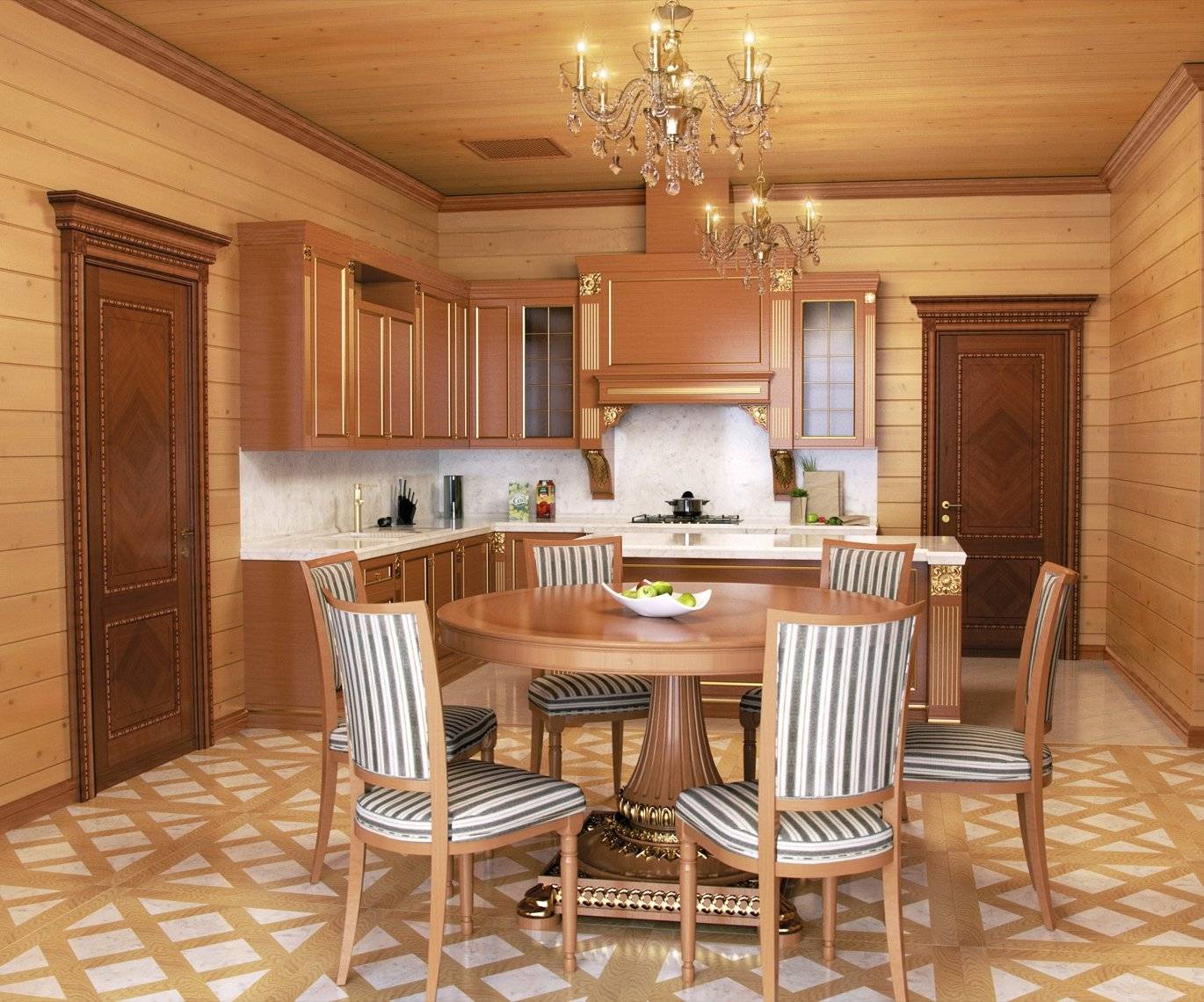 Кухня в деревянном доме из бруса: дизайн интерьера кухни-гостиной | дизайн и фото