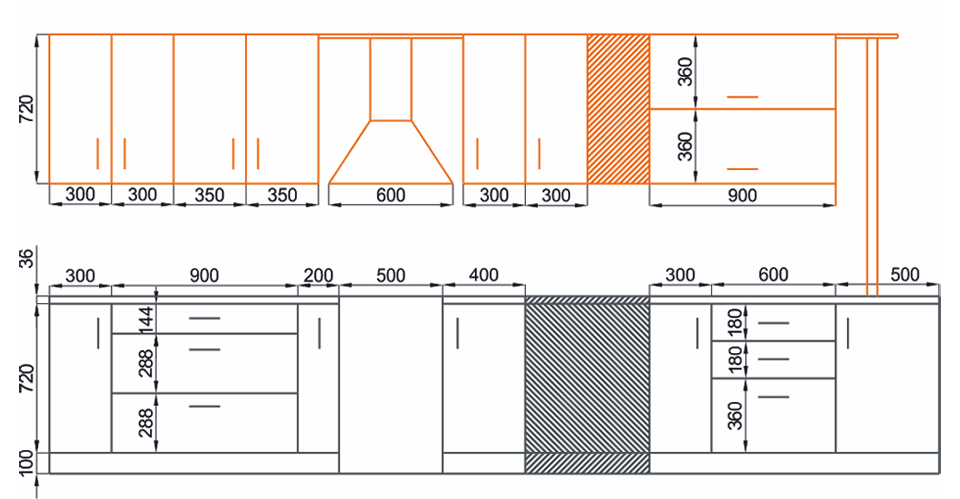 Размеры кухонного гарнитура со встроенной техникой стандартные размеры и чертежи фото