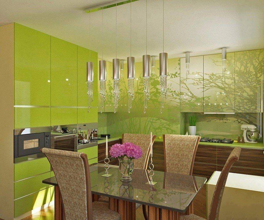 Зеленая кухня: фото дизайна интерьера, сочетание 8 цветов, 6 стилей