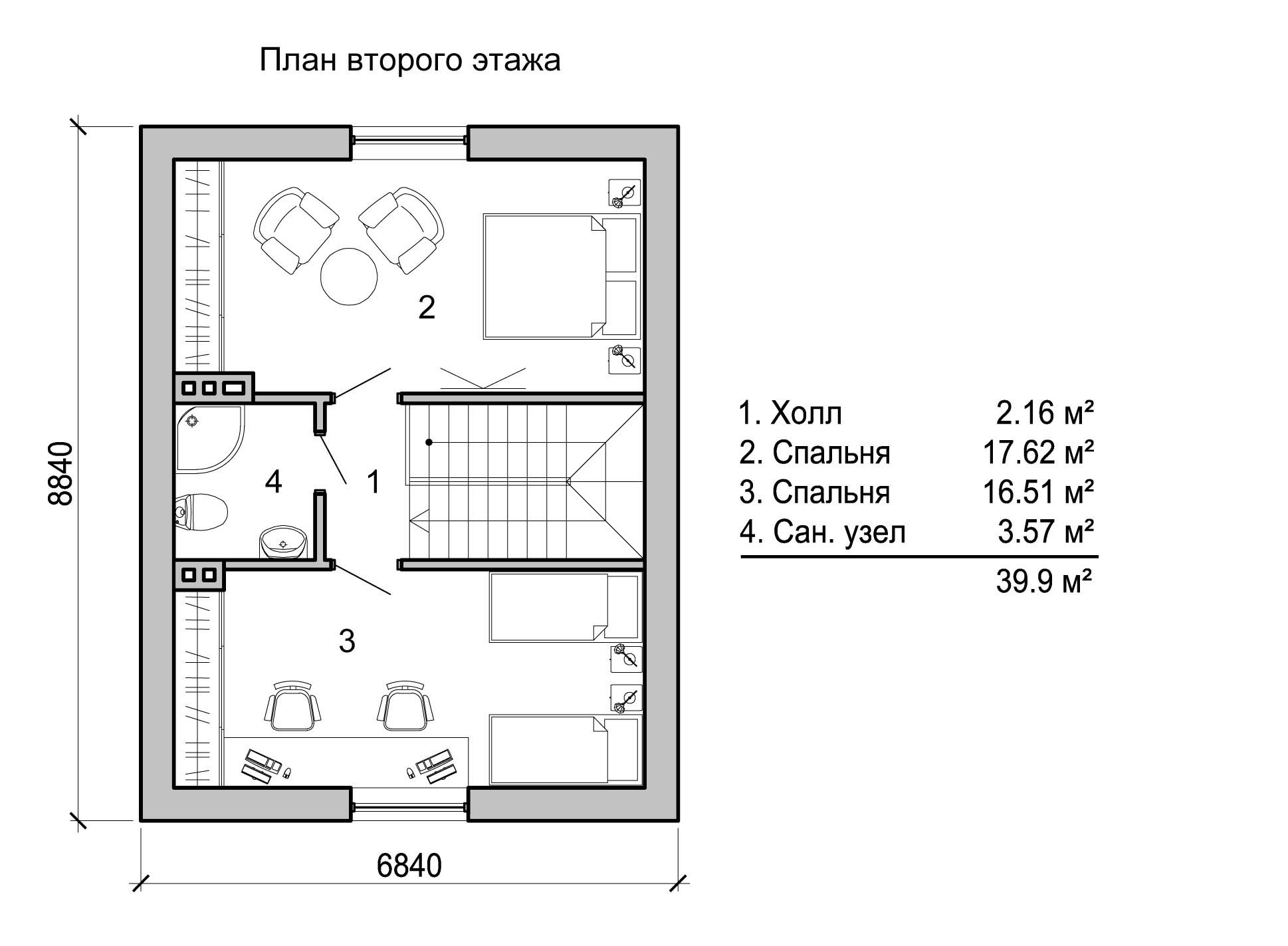 Планировка второго этажа 6на 10 с двумя спальнями
