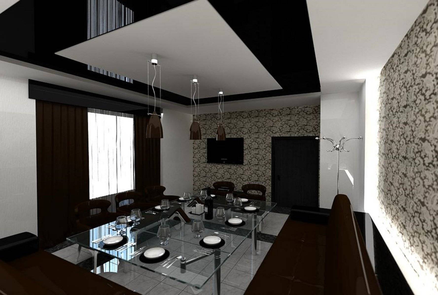 Черный натяжной потолок (39 фото): плюсы цвета в интерьере прихожей и коридора, варианты дизайна комнат, отзывы