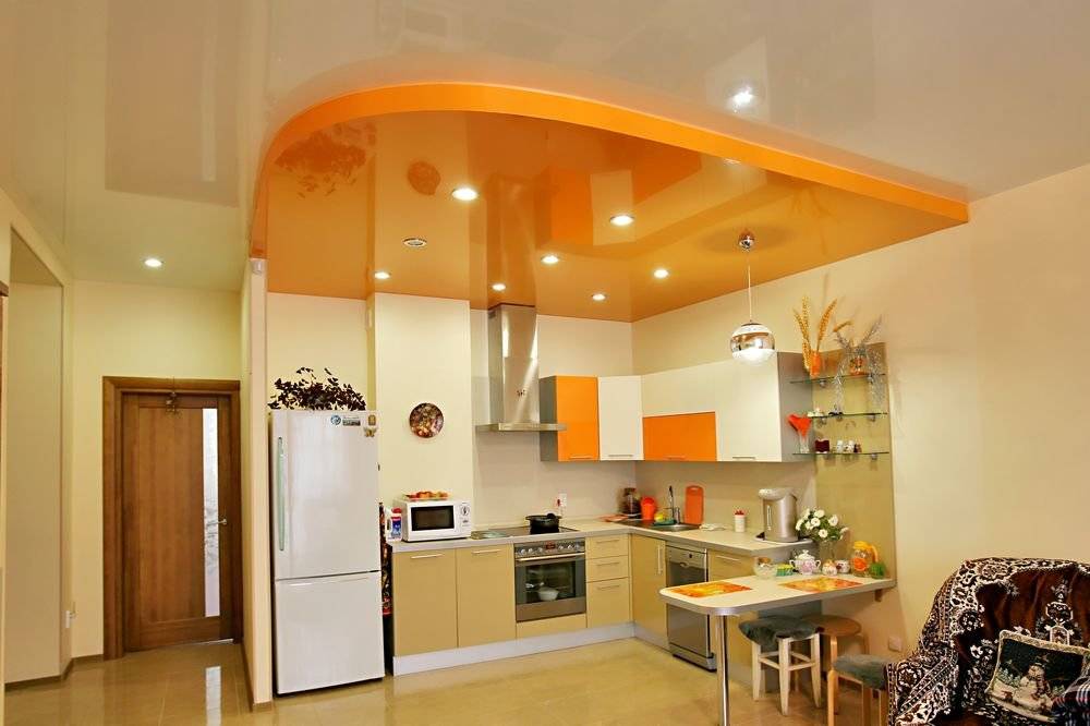 Натяжные потолки на кухне: обзор вариантов дизайна