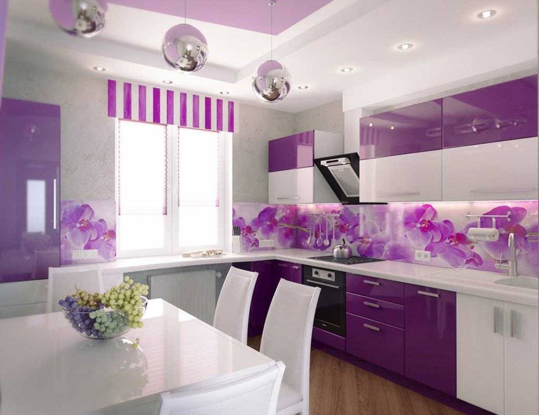 Фиолетовая кухня: сочетания цветов, выбор штор, отделки, обоев, мебели, освещения и декора – блог про кухни: все о кухне – kuhnyamy.ru