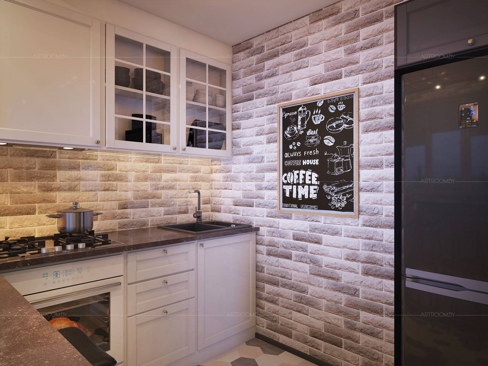 Кирпичная стена на кухне: материал и дизайн
