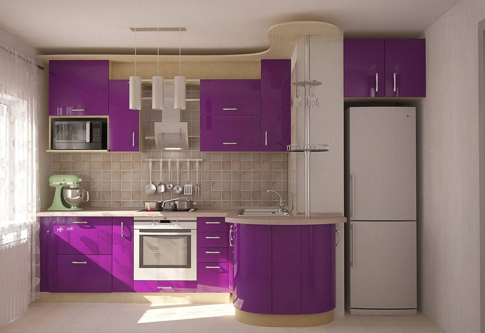 Фиолетовый цвет в интерьере кухни — 5 секретов применения
