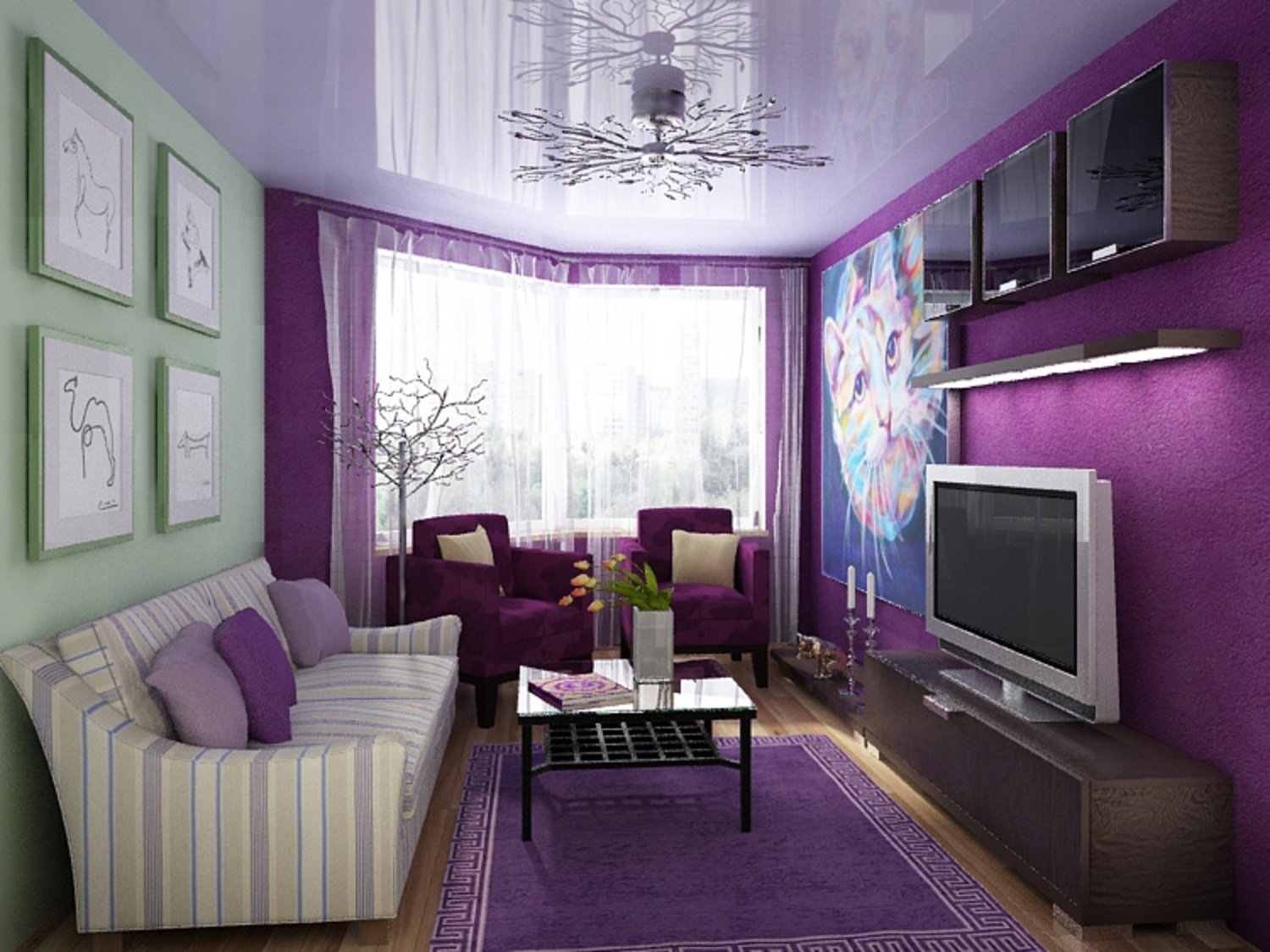 Сиреневая гостиная — 65 фото идей элегантного дизайна