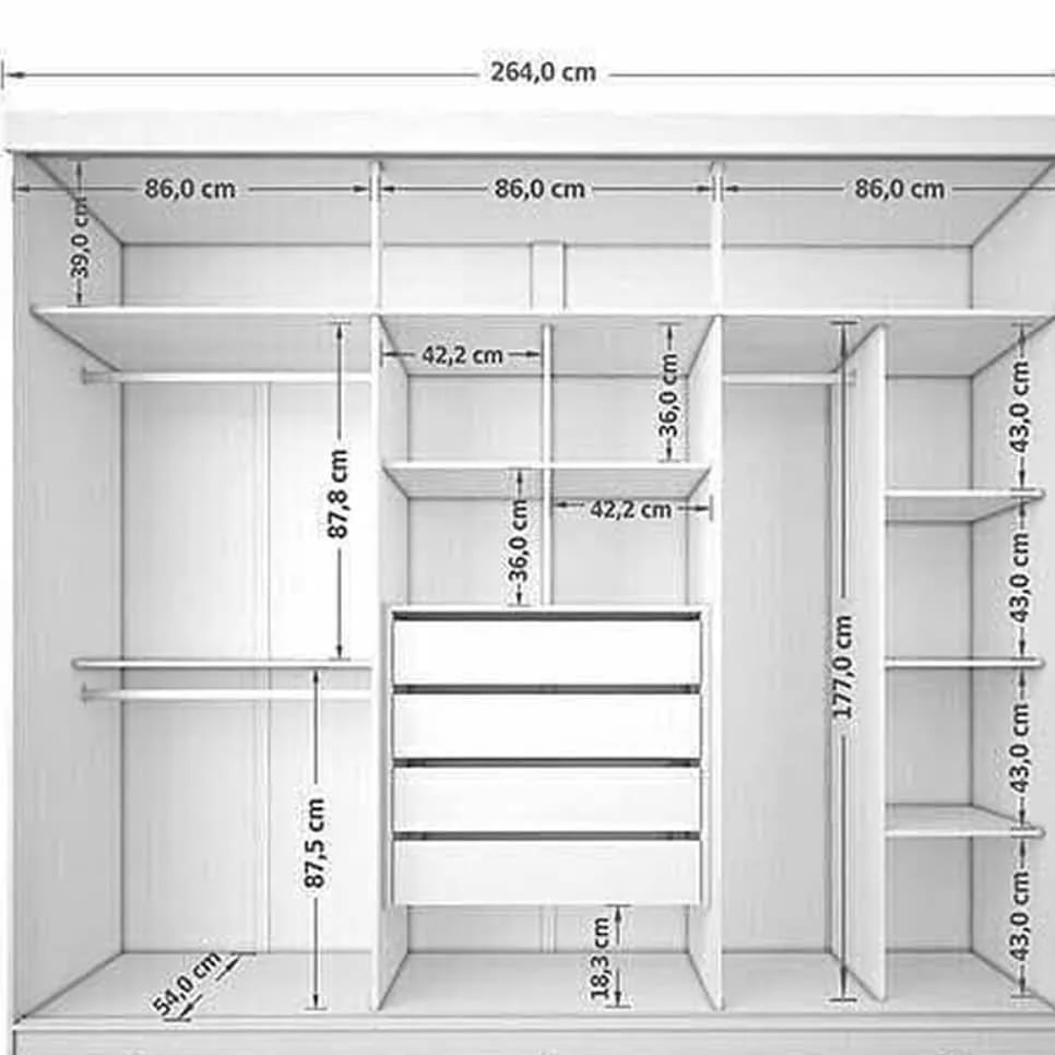 Чертеж гардеробной с размерами 3.5кв2