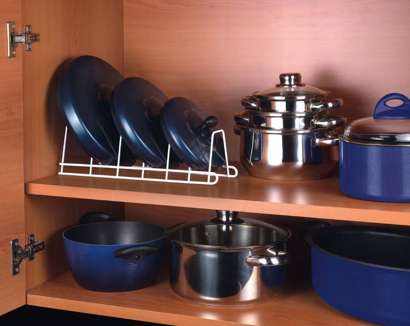 Идеи для хранения крышек от кастрюль и сковородок на кухне: своими руками создаем удобный органайзер