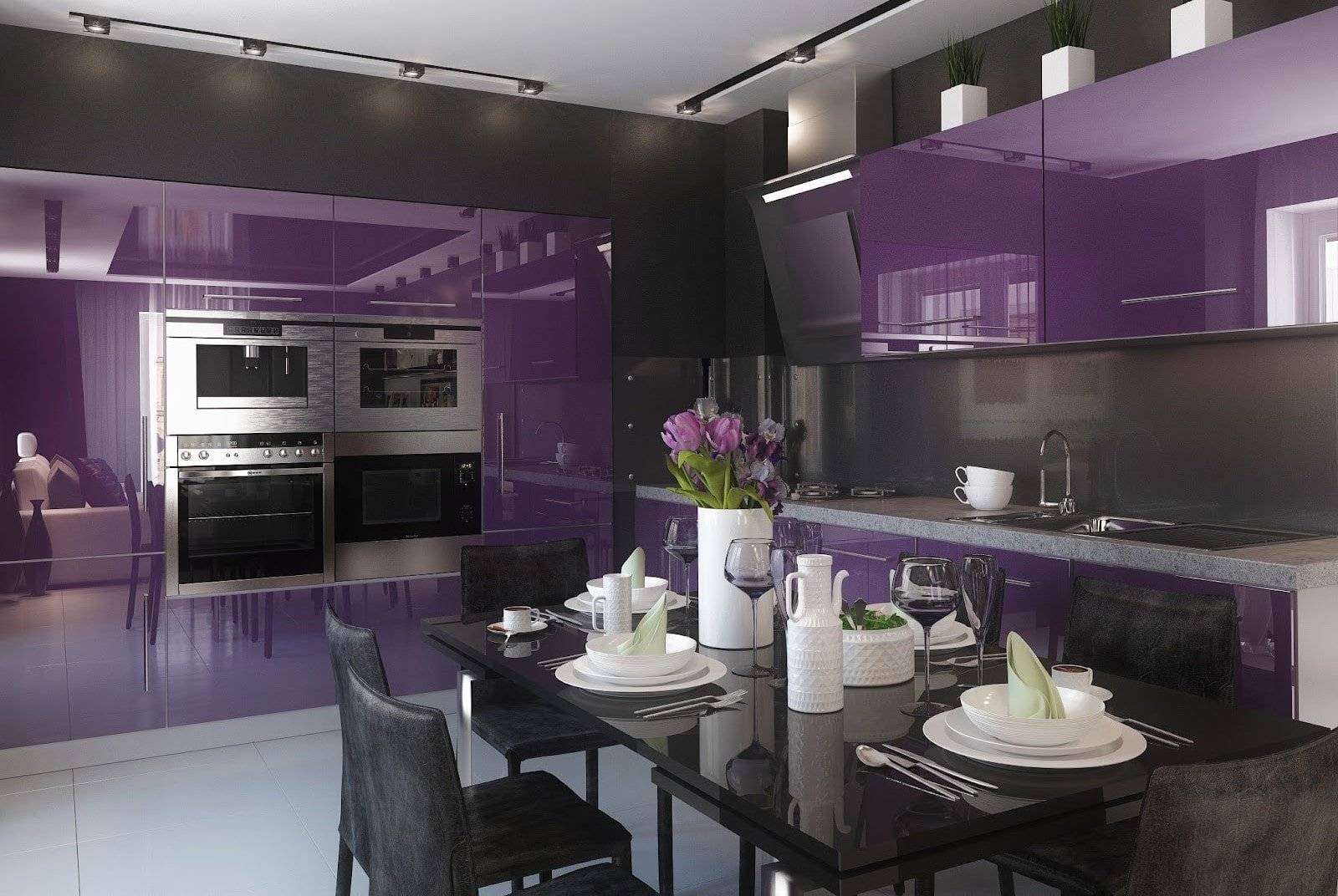 Сиреневый цвет в интерьере кухни - 85 фото идей красивого дизайна