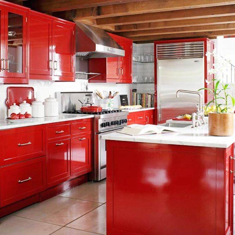 Красная кухня в интерьере (100 реальных фото)