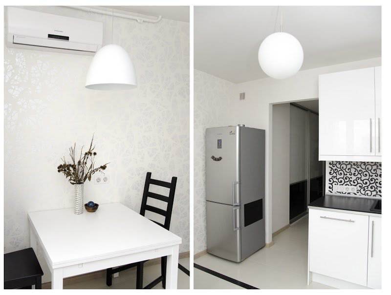 Строгая черно-белая кухня в 3-х комнатной квартире (6 фото)