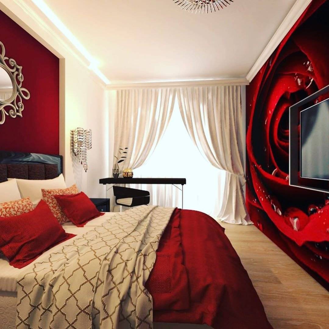 Красная спальня: правила оформления + 65 фото идей