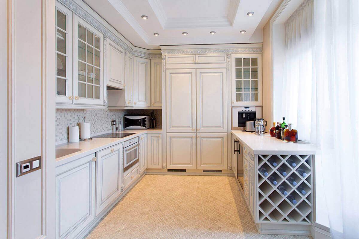 Кухня неоклассика: дизайн кухонного гарнитура, сочетание со светлым интерьером