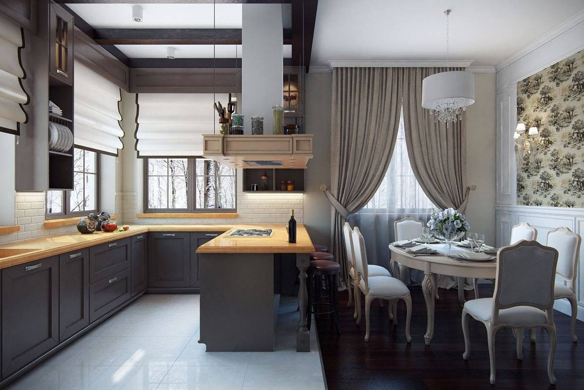Дизайн кухни-гостиной в частном доме с гарнитуром от "ГеосИдеал"